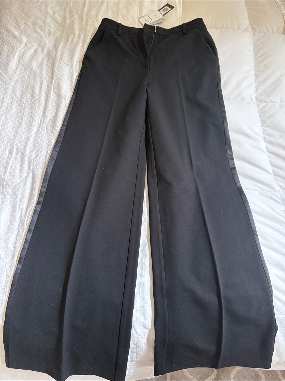 Isaac Mizrahi Black Wide-Leg Pants with Satin Side Stripe